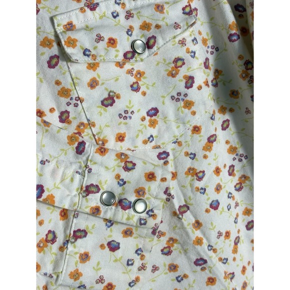 Women's XXL Western Wrangler Pearl Snap Shirt Floral White Pink Orange Cotton - Picture 8 of 9